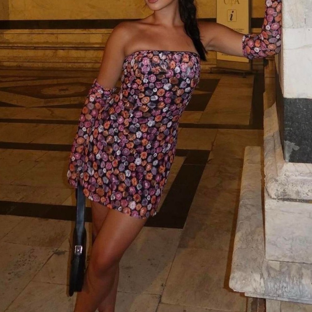 Miscreants Cupid Floral Mini Dress with Gloves